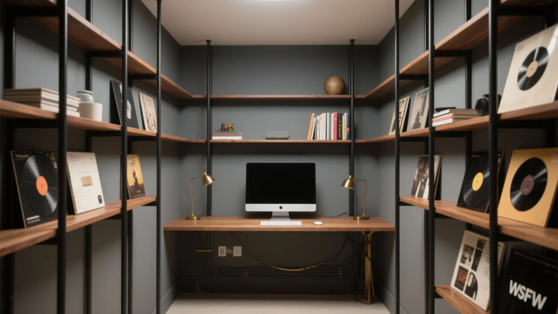 Vertical Storage Wall + Slim Desk Niche