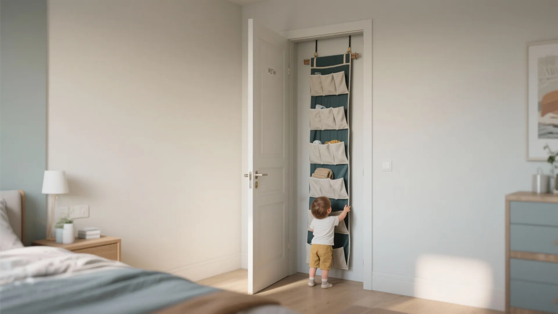 3. Slim vertical sorter behind a door