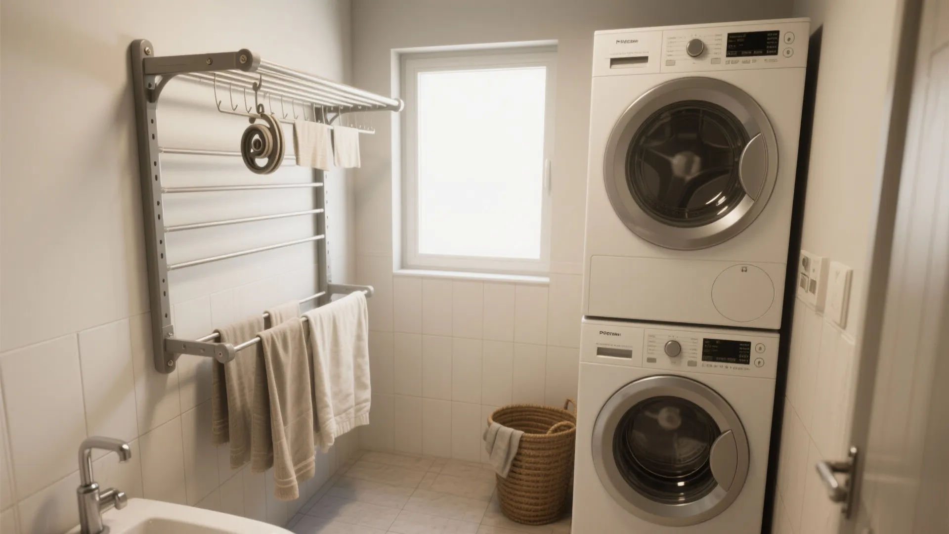 4. Drying vertical: fold-down racks and wall rod systems