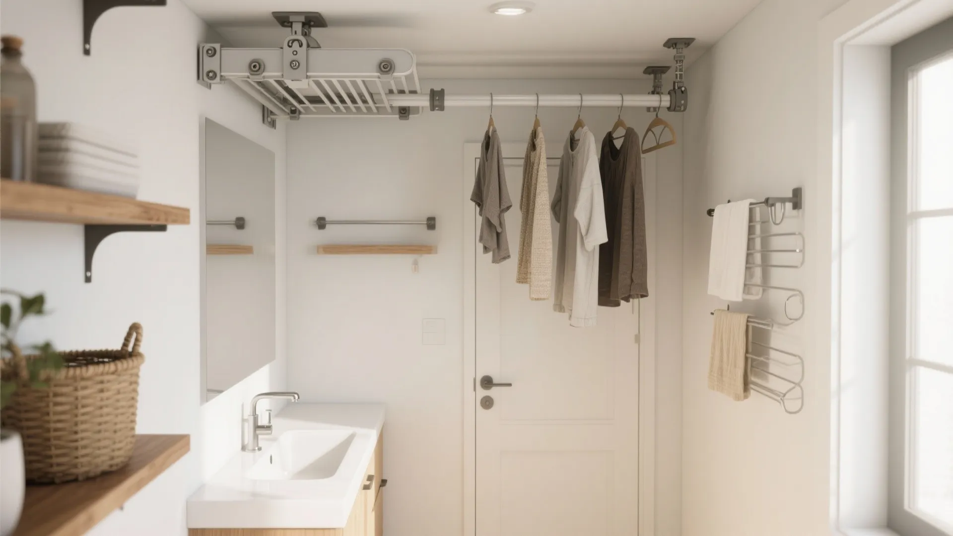 2. Vertical drying and hidden hanging solutions