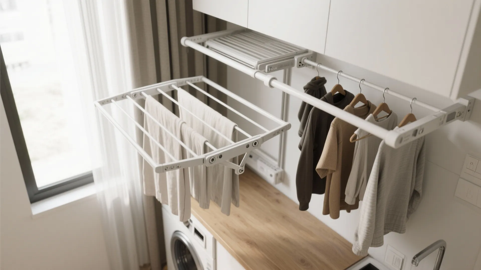 4. Vertical Drying and Hanging Rails: Use the Wall Upwards