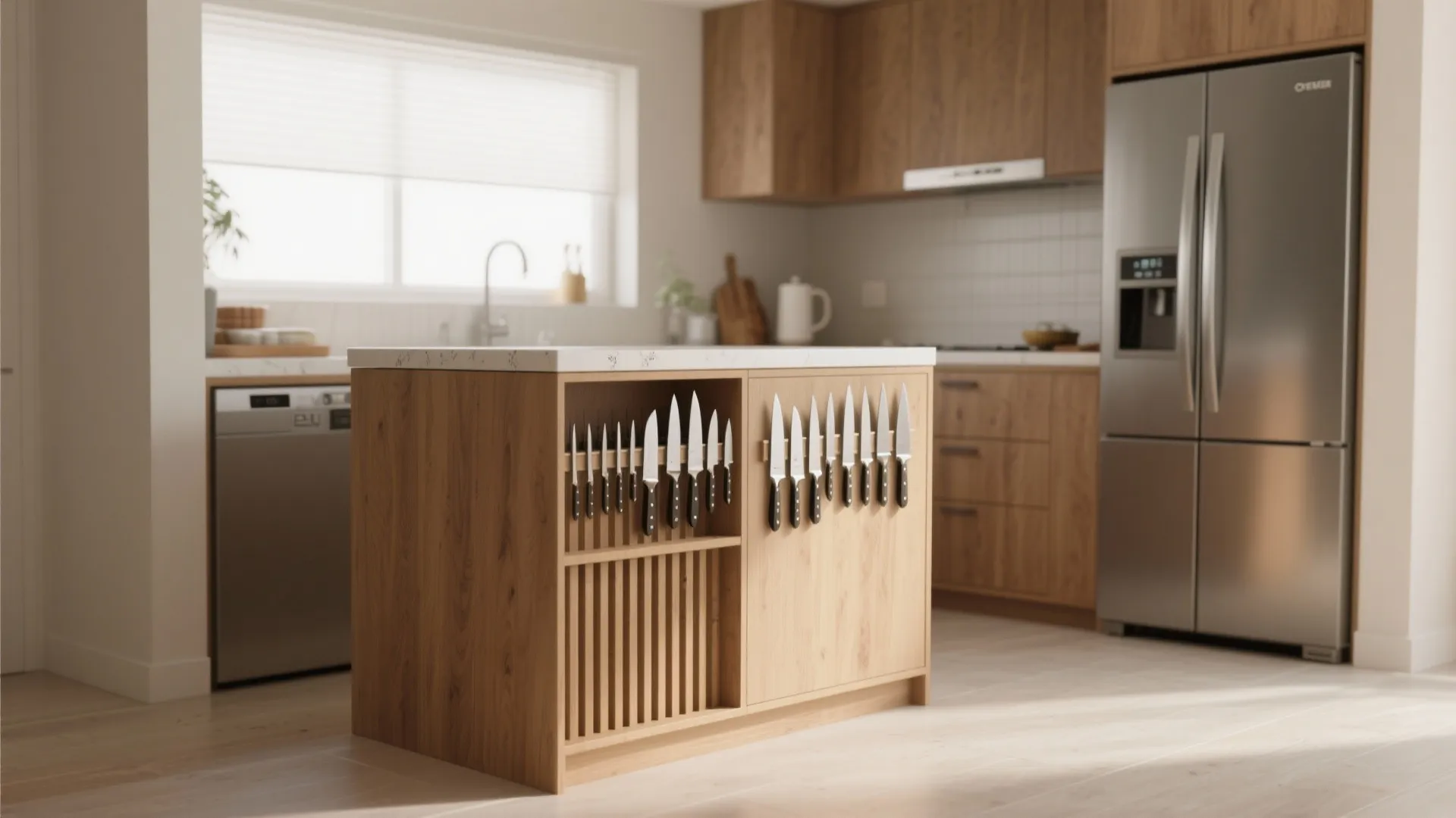 3. Vertical knife storage at the end of a cabinet