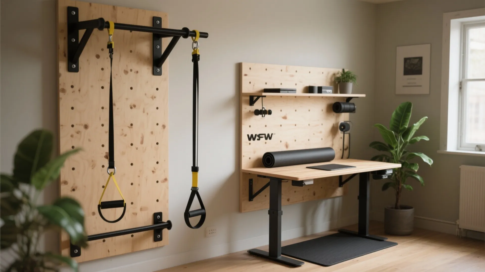 1. Vertical Fit: Wall-Mounted Gym + Fold-Down Desk