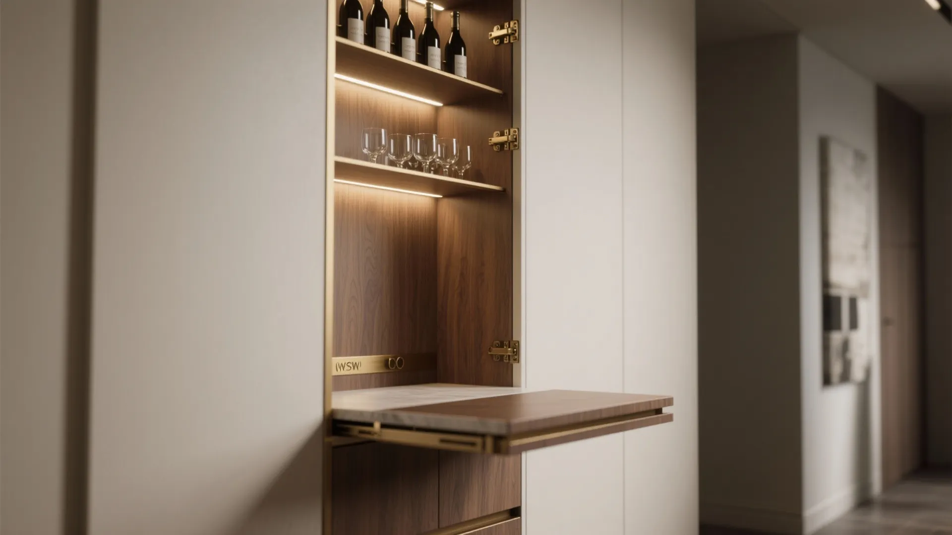 1. Vertical cabinet with fold-down shelf