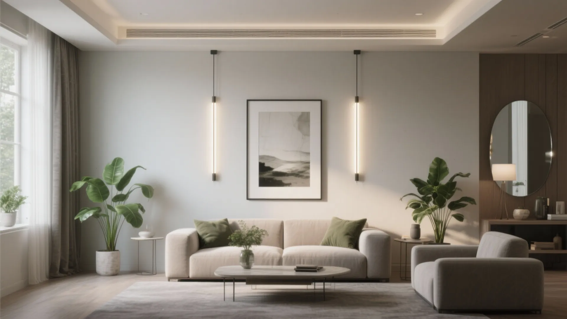 4. Vertical Linear Wall Lights as Art Frames