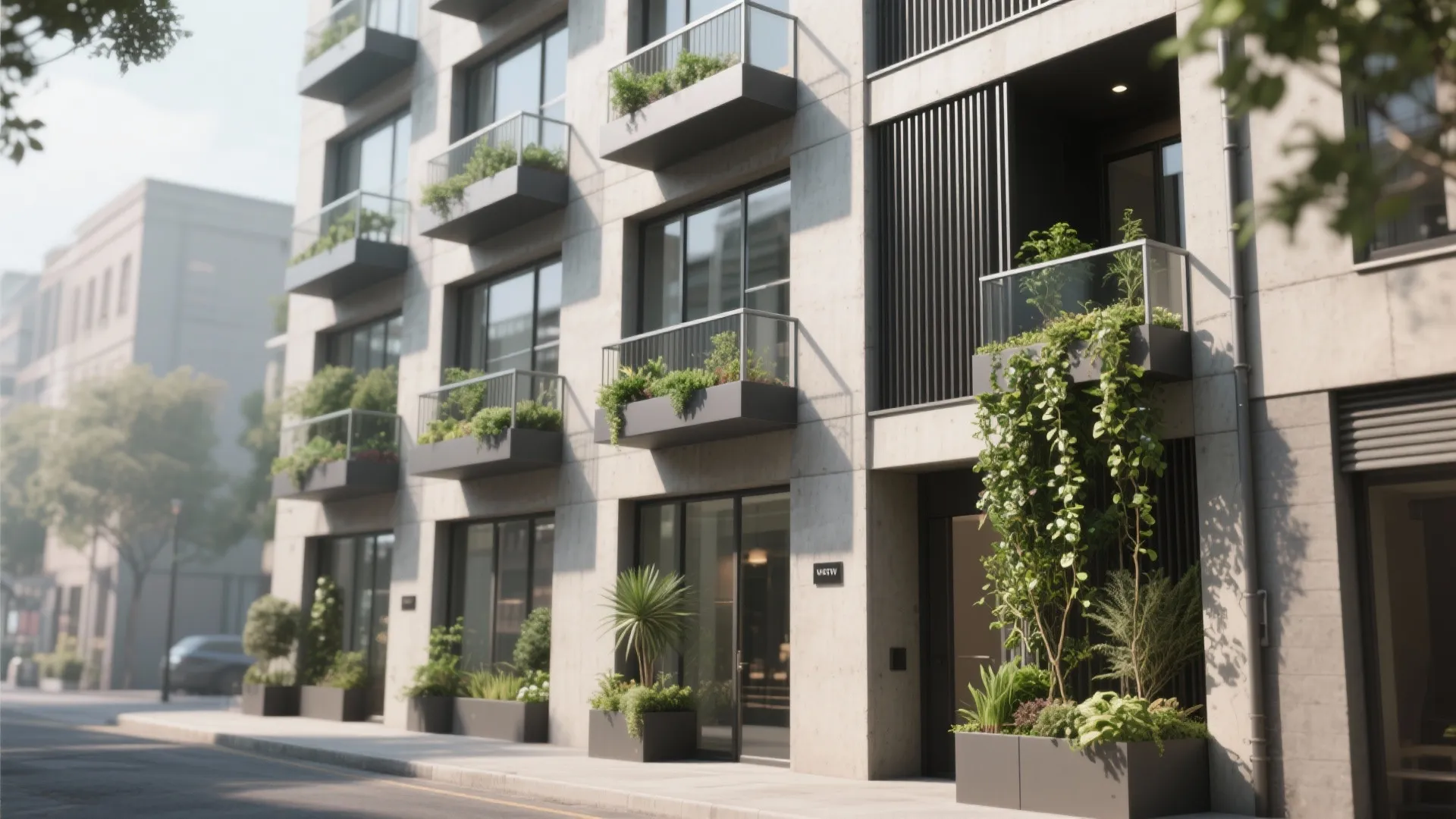 Vertical garden planters and biophilic balcony edges