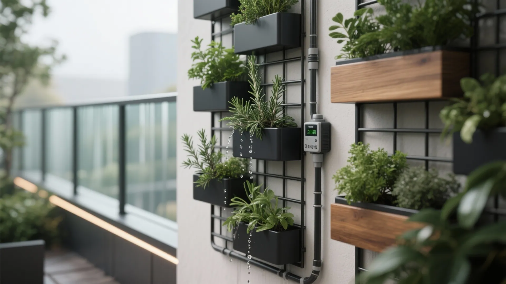 Biophilic vertical garden with smart irrigation