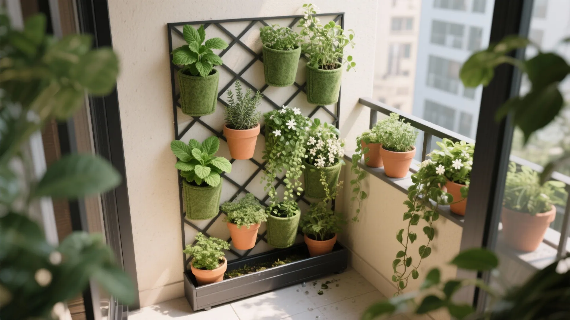 Vertical garden wall in the corner