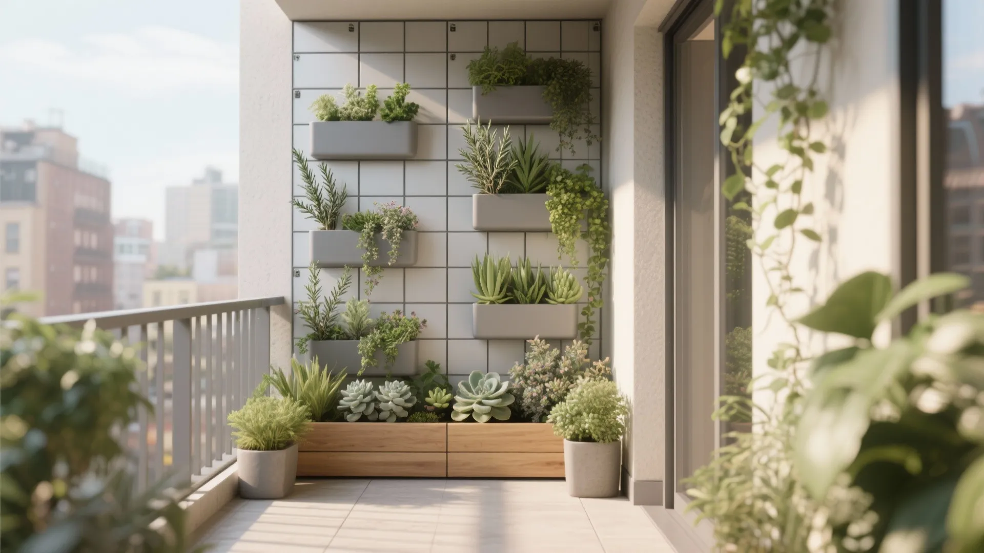 Vertical garden with slim planters