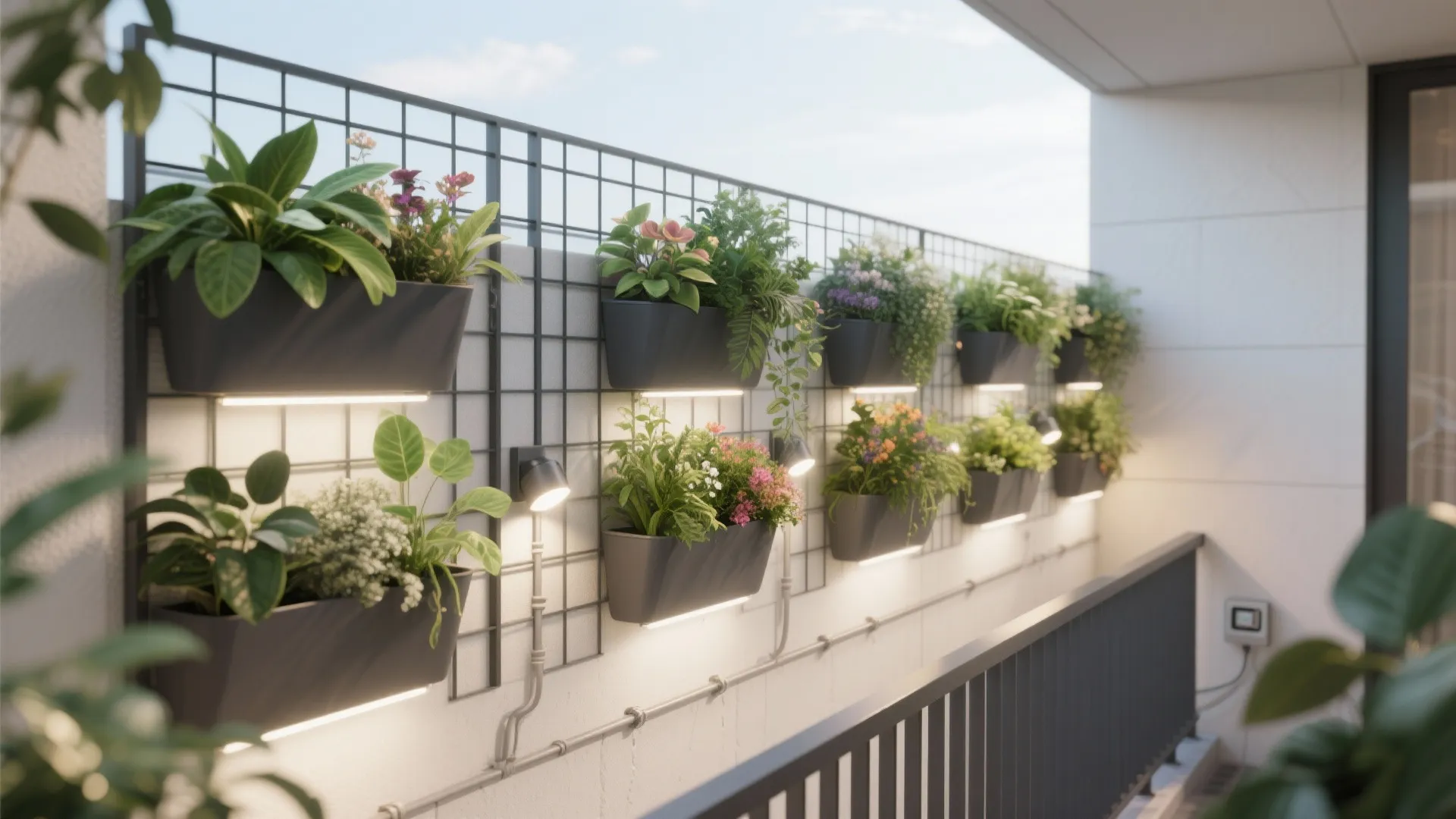 Vertical garden with smart lighting and watering