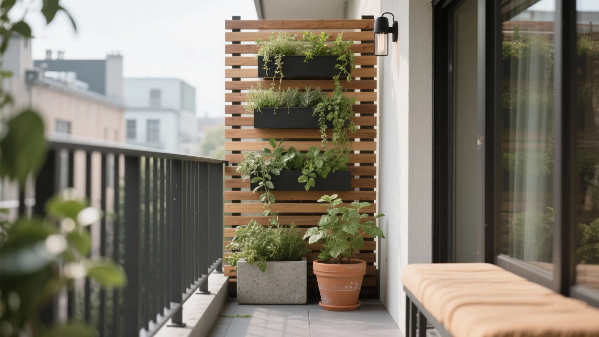 Vertical garden privacy with a slatted screen