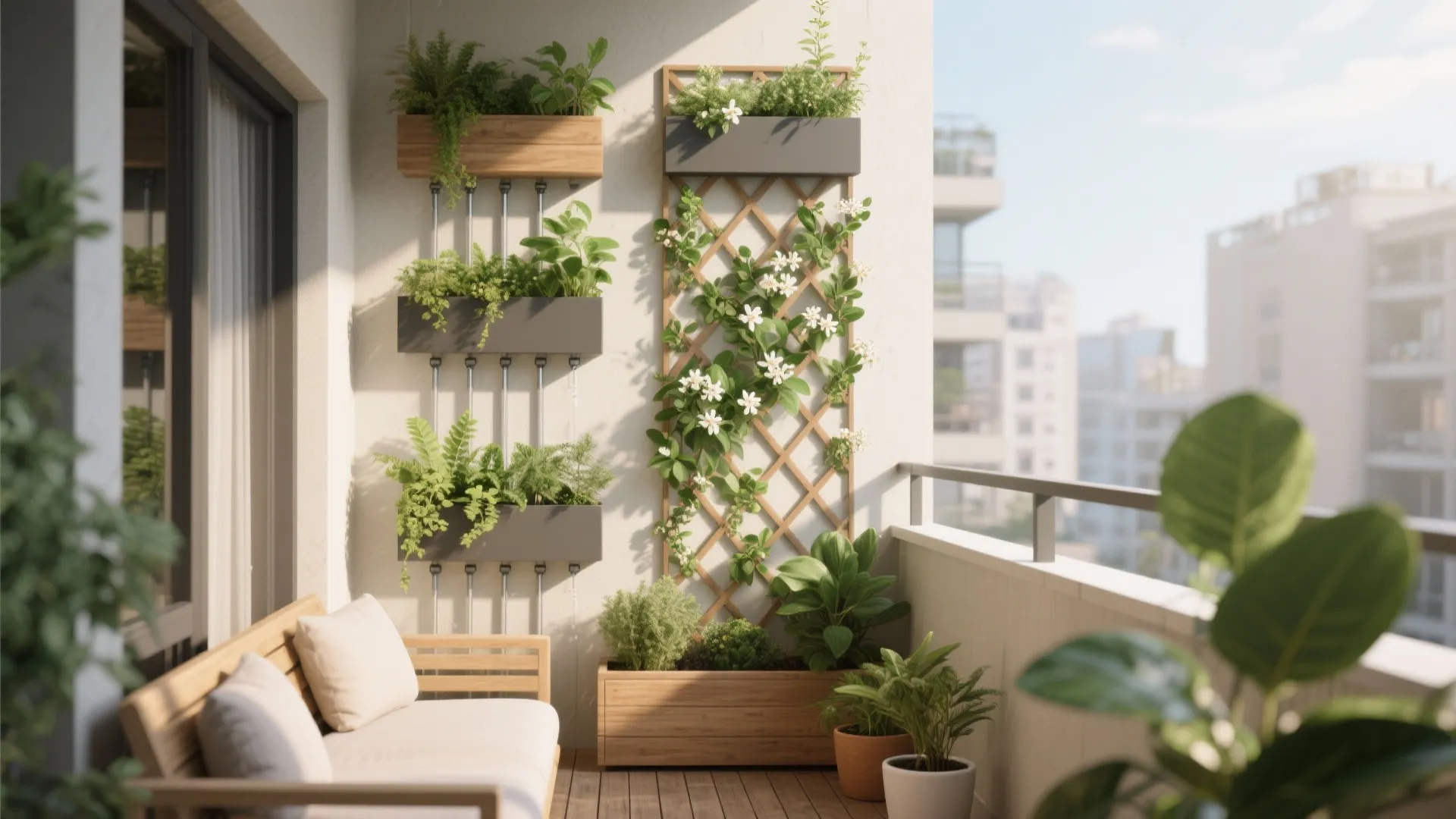 Vertical Garden with Planters and Trellis