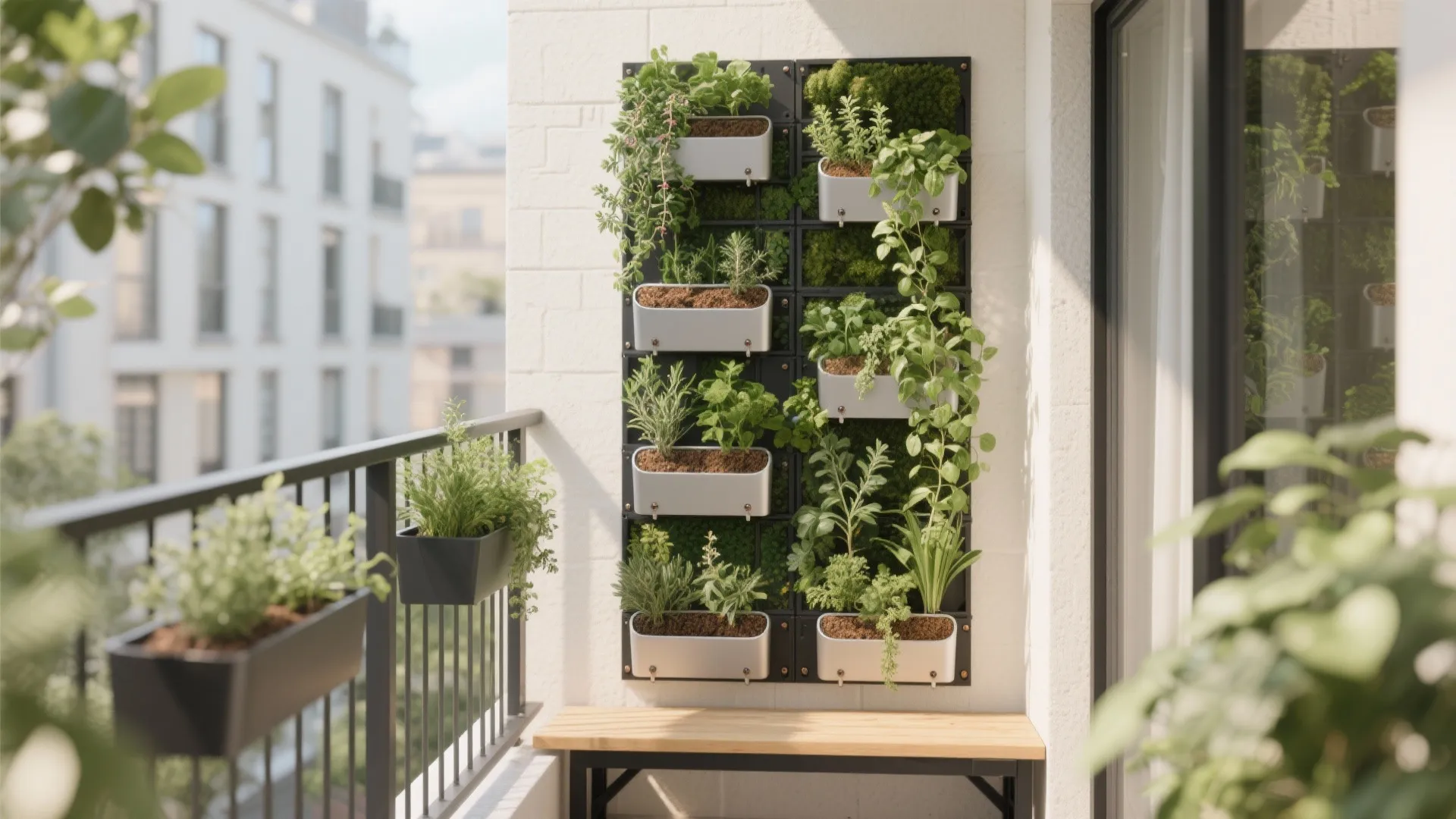 Vertical garden wall and railing planters