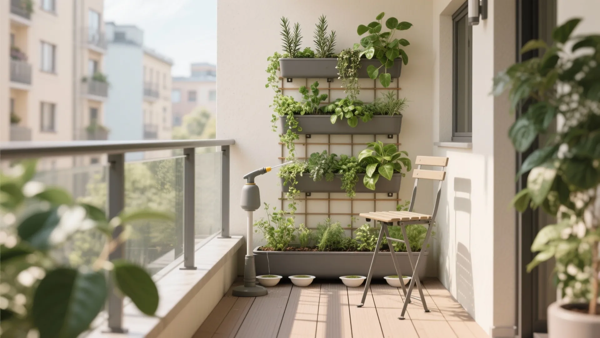 Urban micro-garden with vertical planters