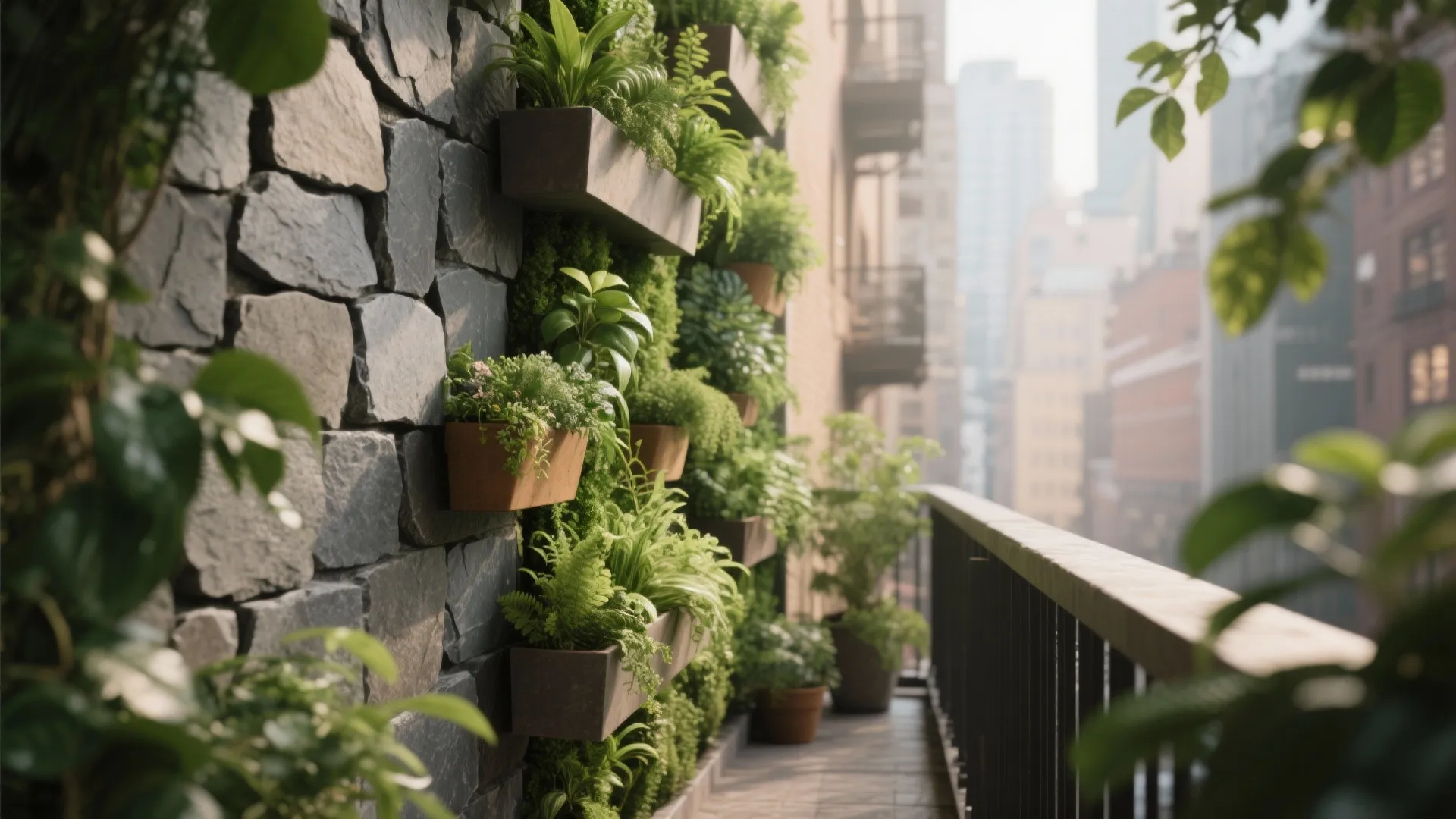 Vertical Garden on Stone Wall