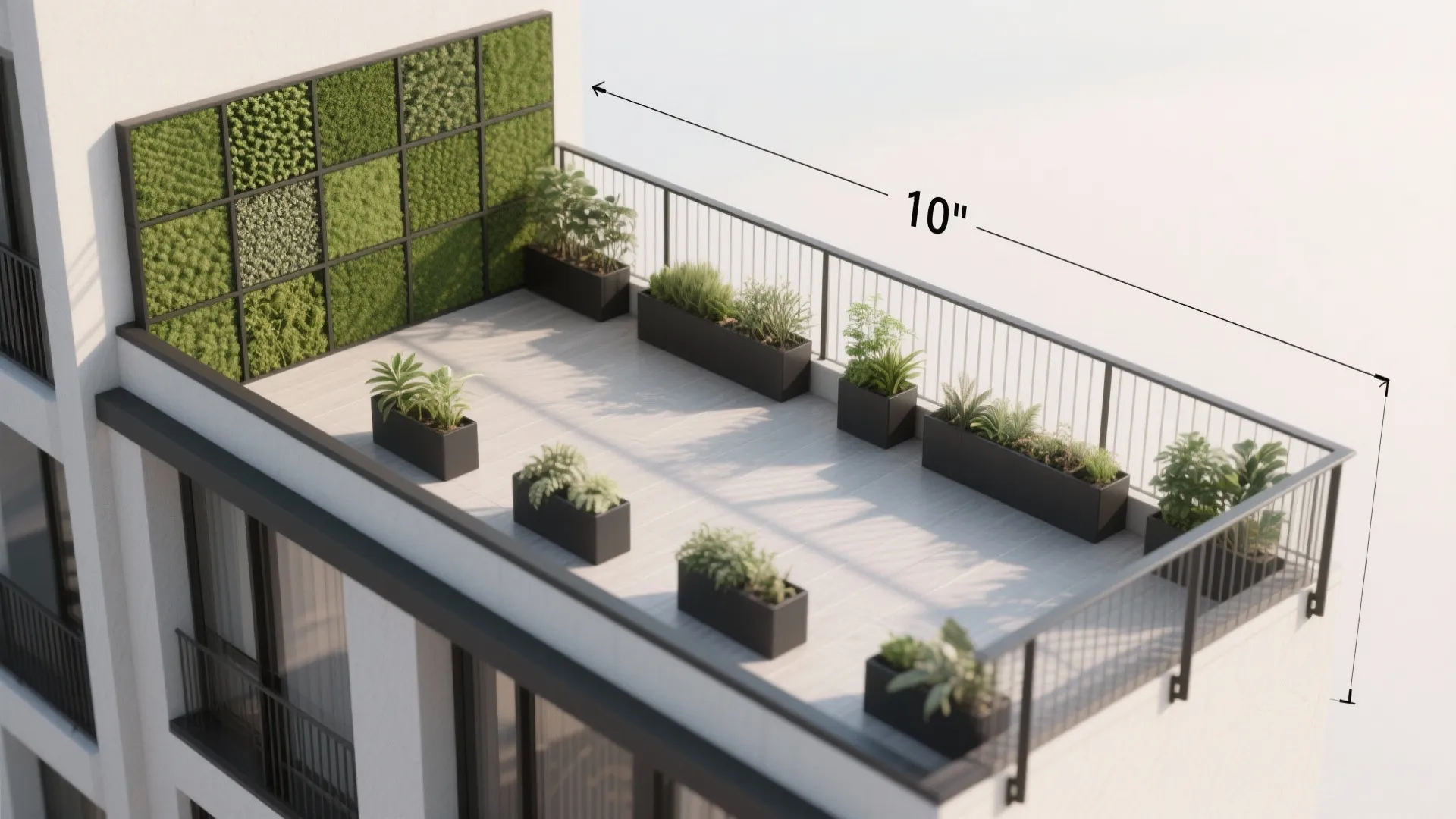 Green wall and rail planters for vertical impact