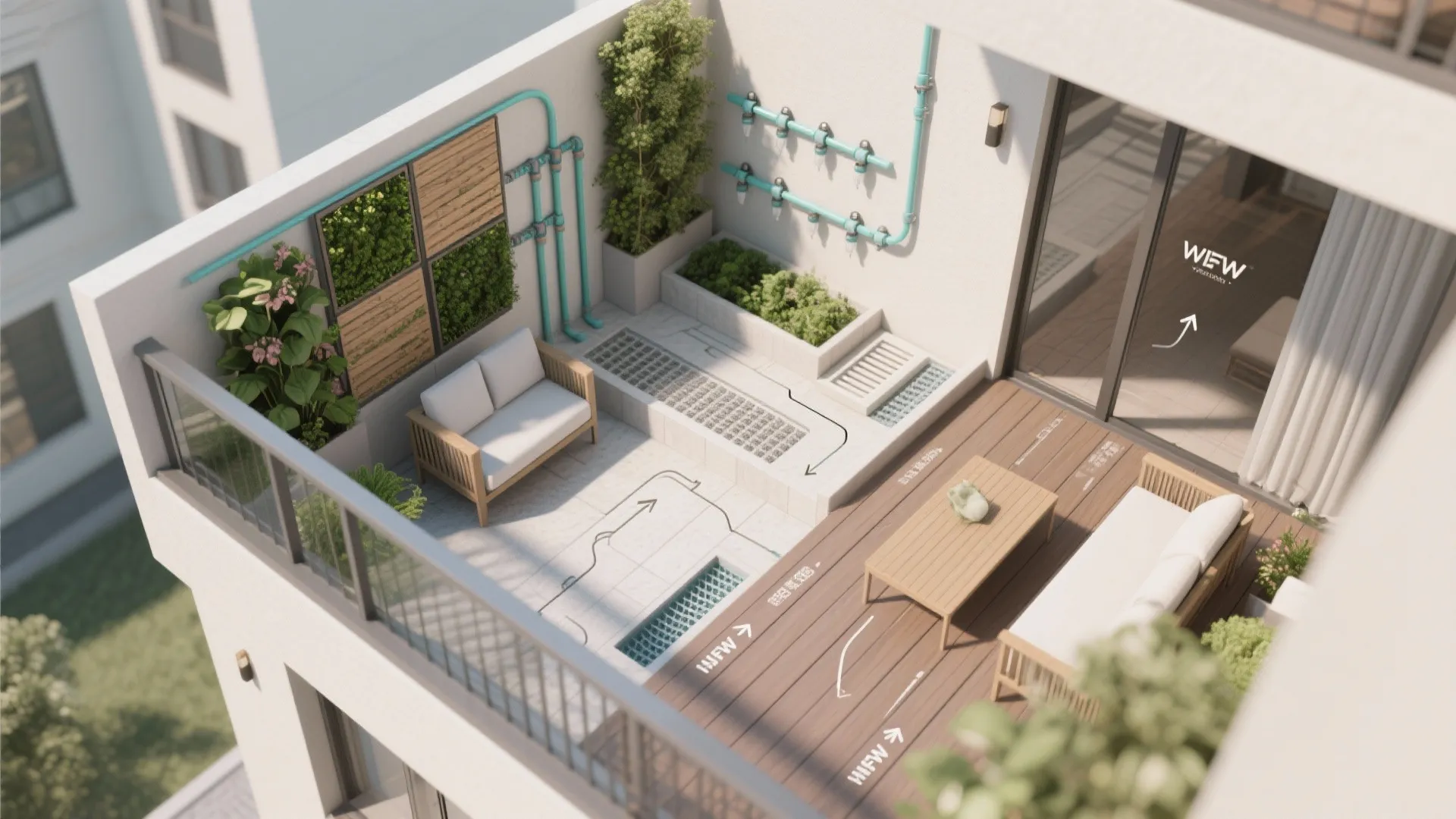 Vertical garden wall with drip irrigation