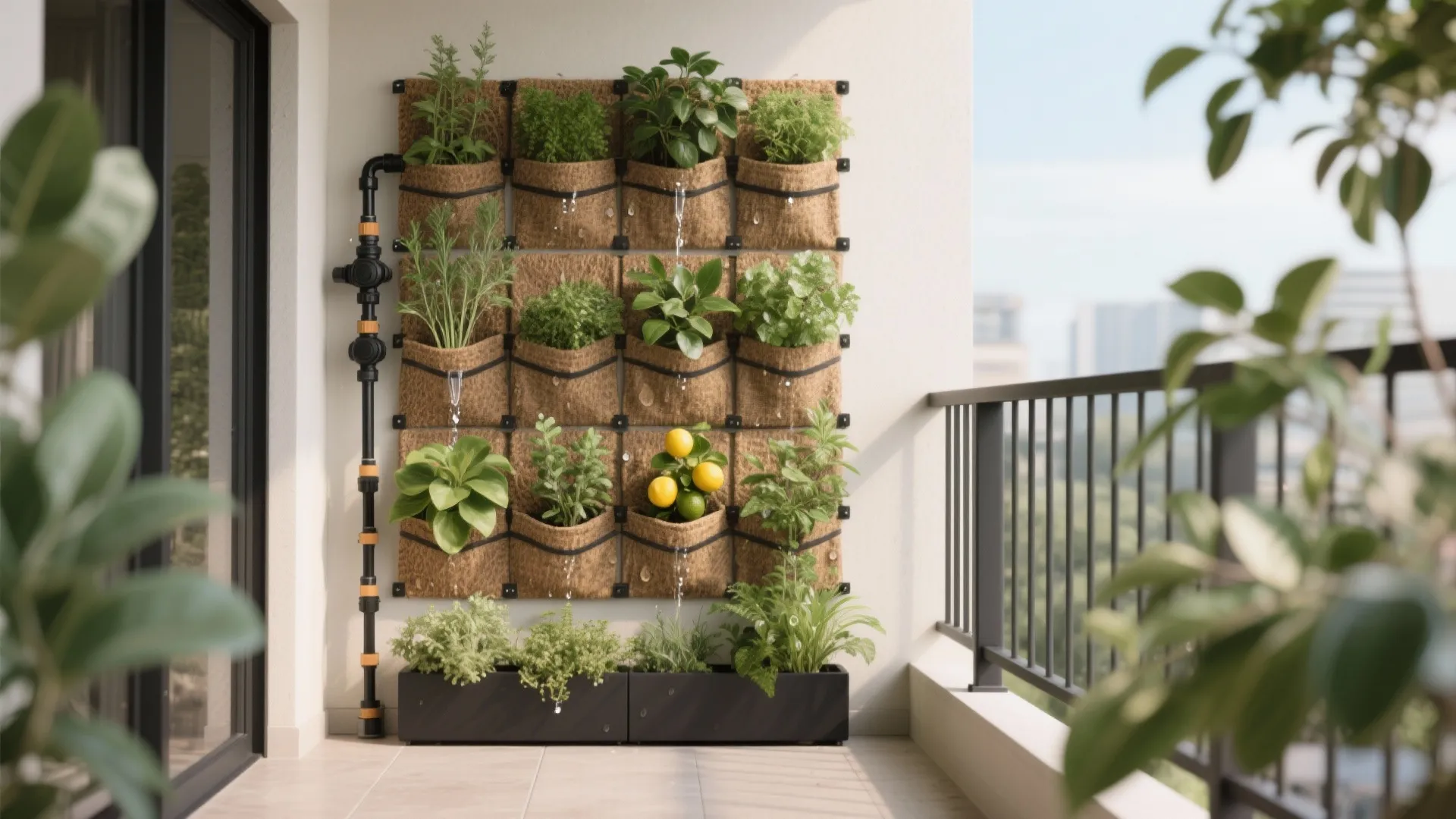 Vertical garden walls with micro-drip
