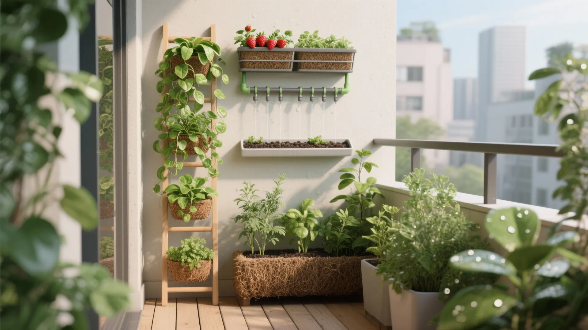 Micro-urban garden with vertical planters