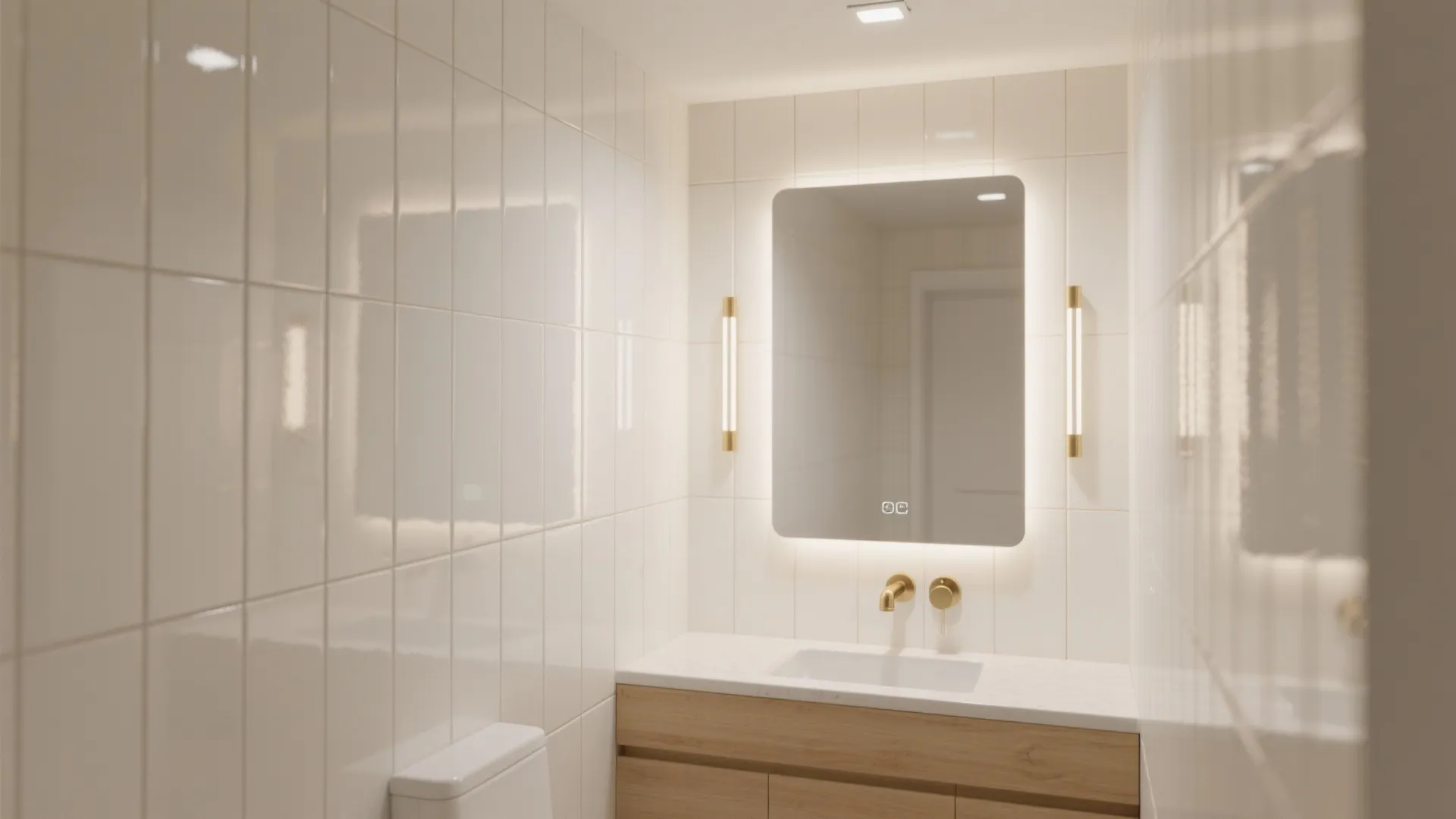 Glossy Light Tiles + Vertical Stack