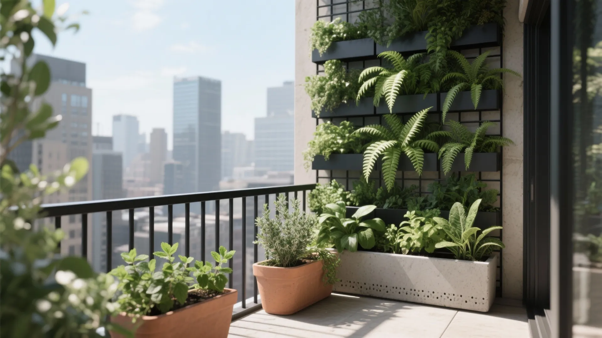 Vertical garden walls and railing planters