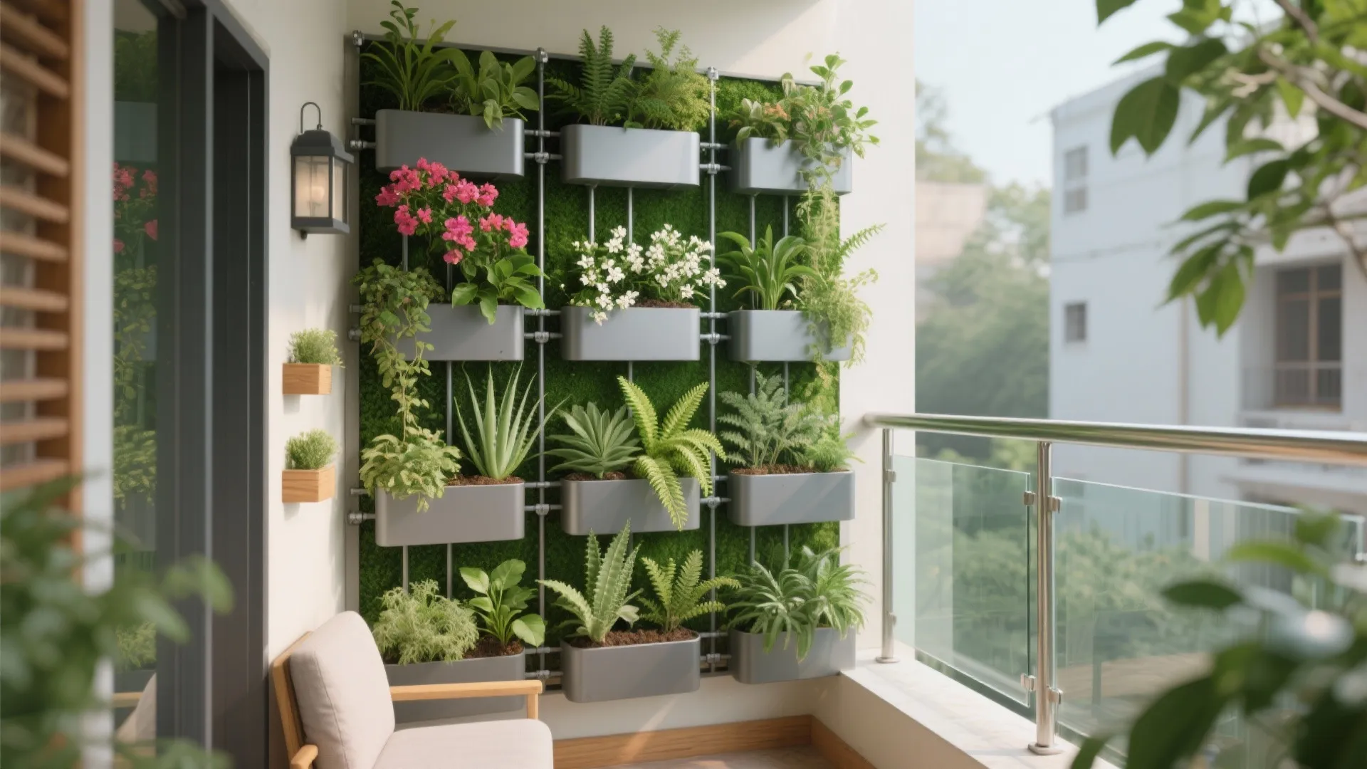 Green Balcony with Vertical Planters