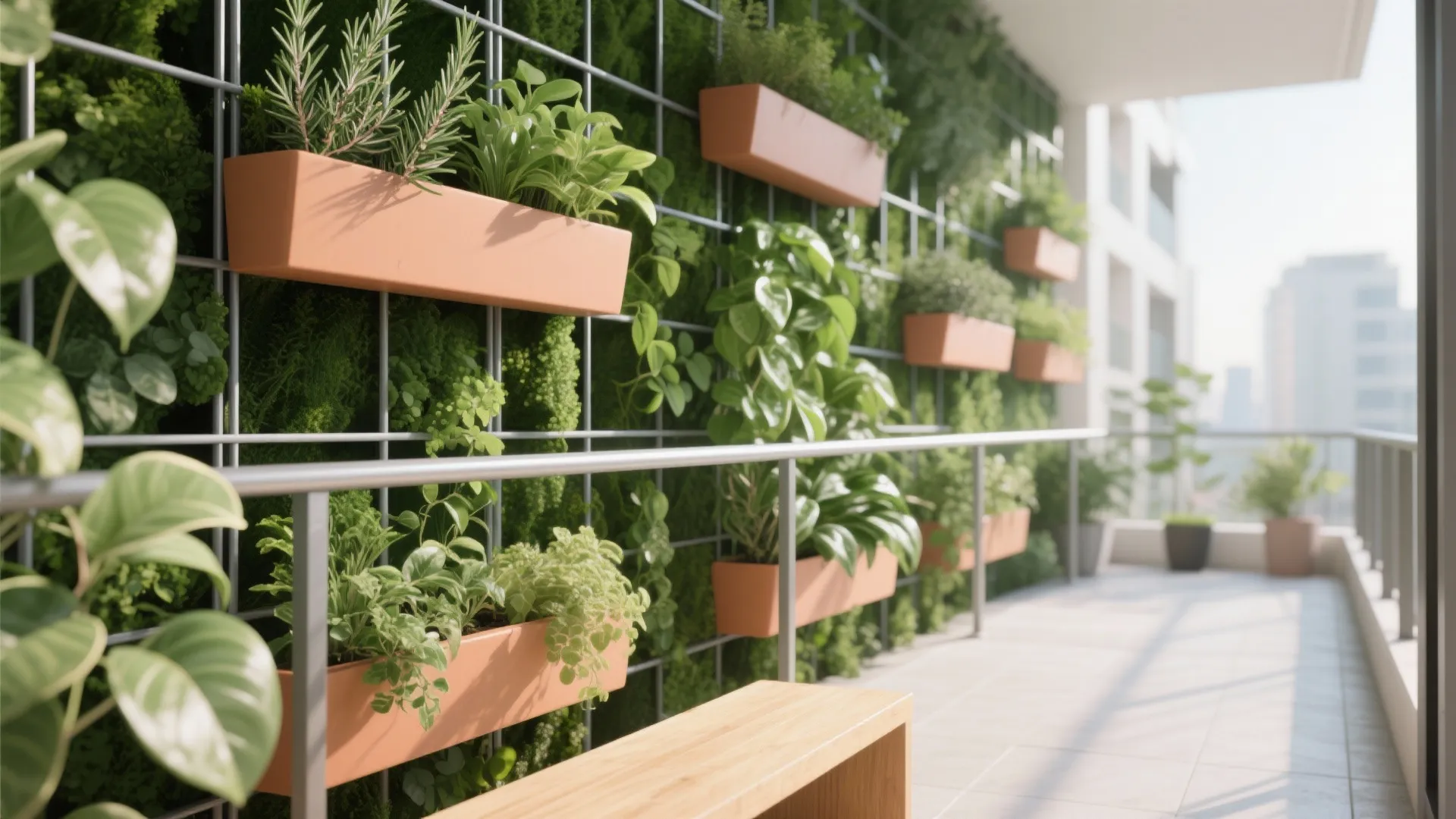 Vertical Greenery and Slim Planters for Biophilic Calm
