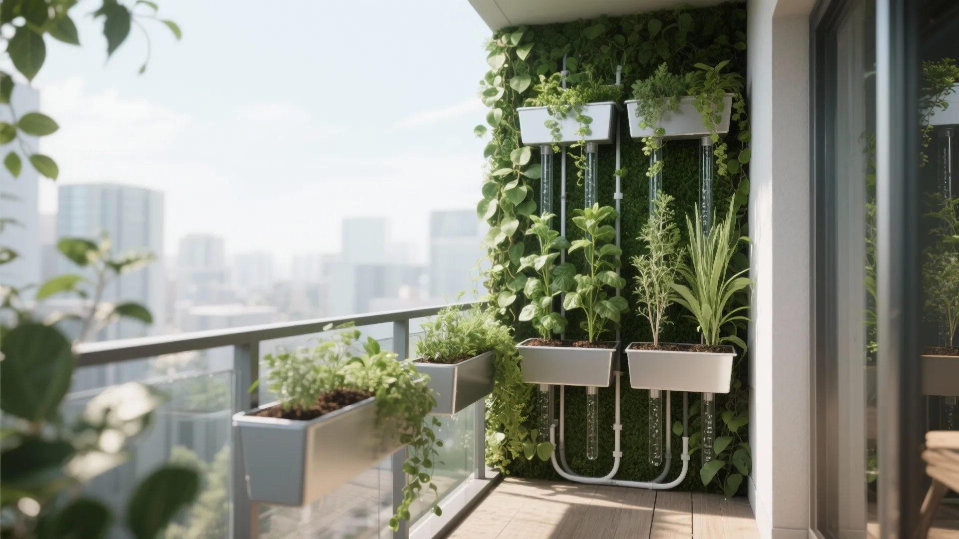 3. Vertical green walls and slim planters