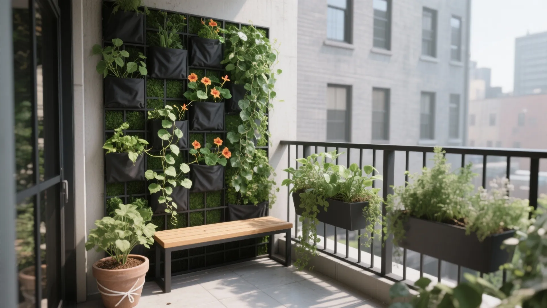 Vertical Green Wall + Railing Planters