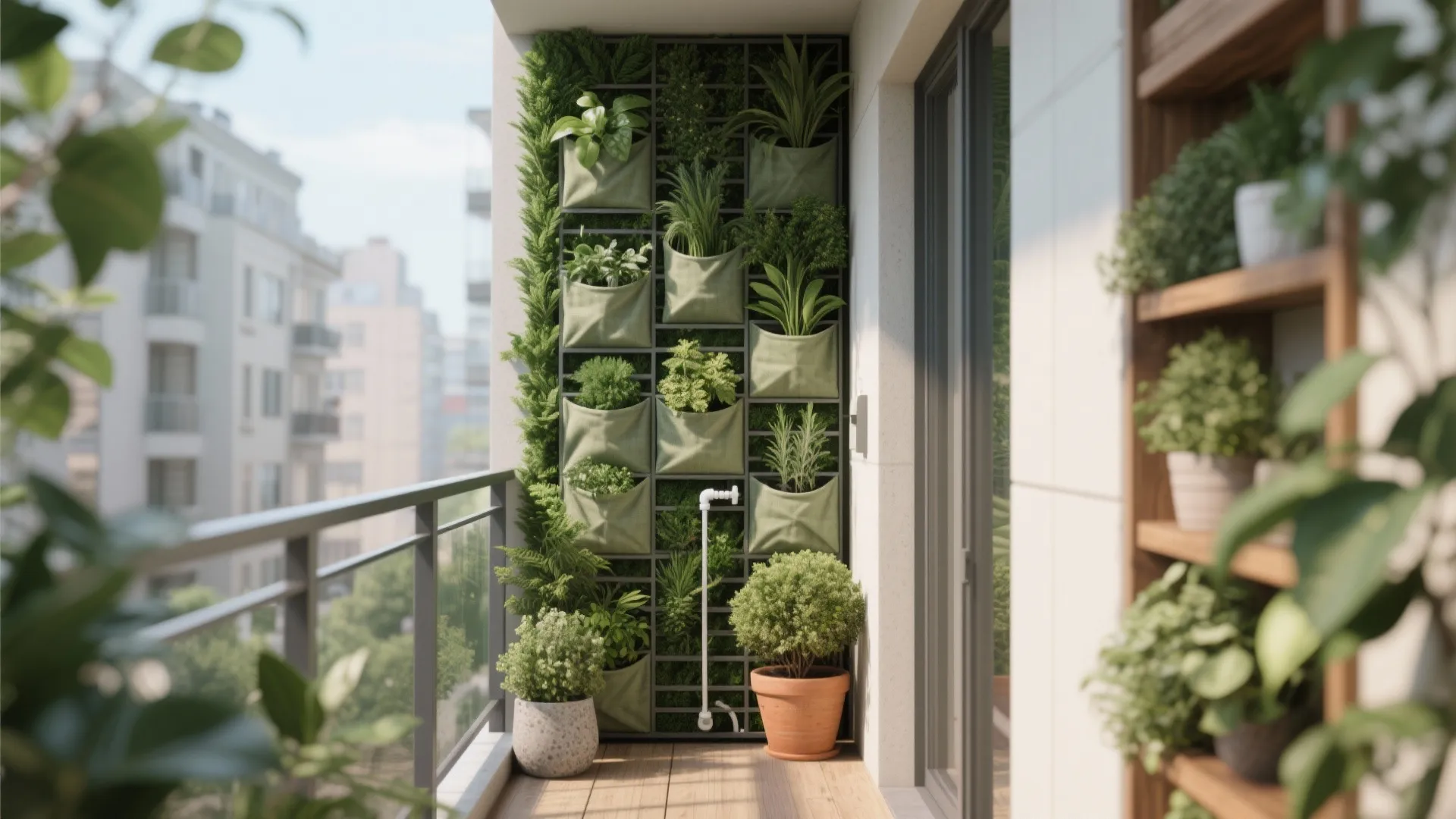 Vertical green walls and layered planting