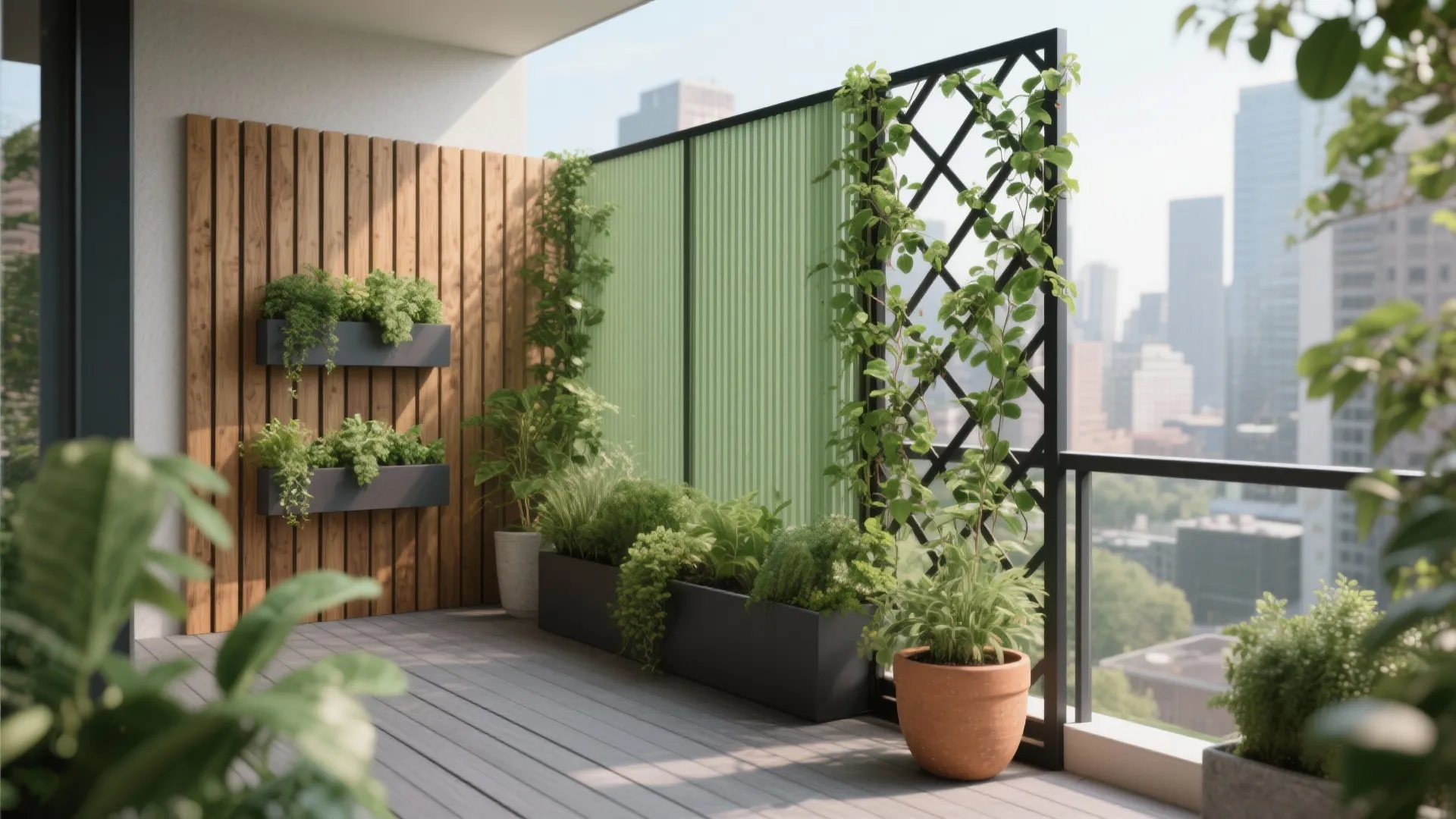 Vertical green screens for privacy and calm