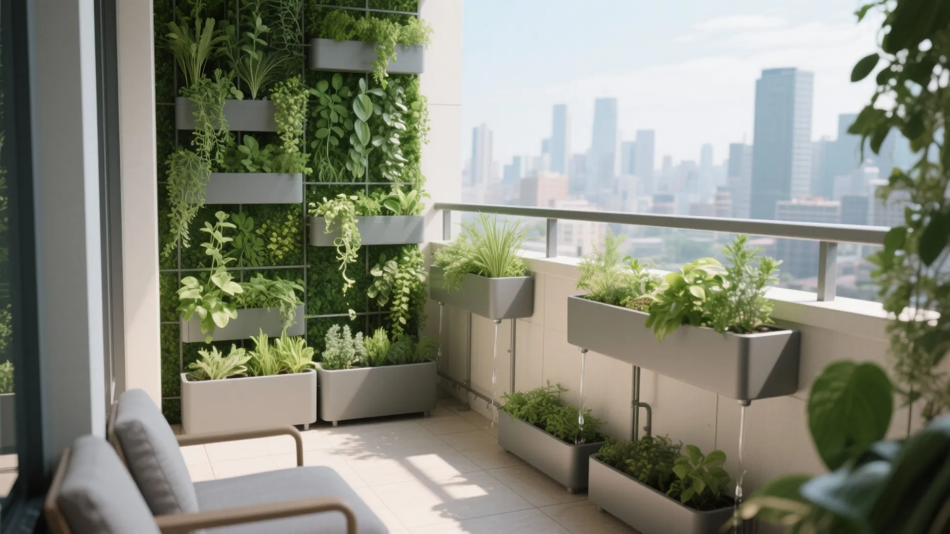 Vertical green walls and rail planters