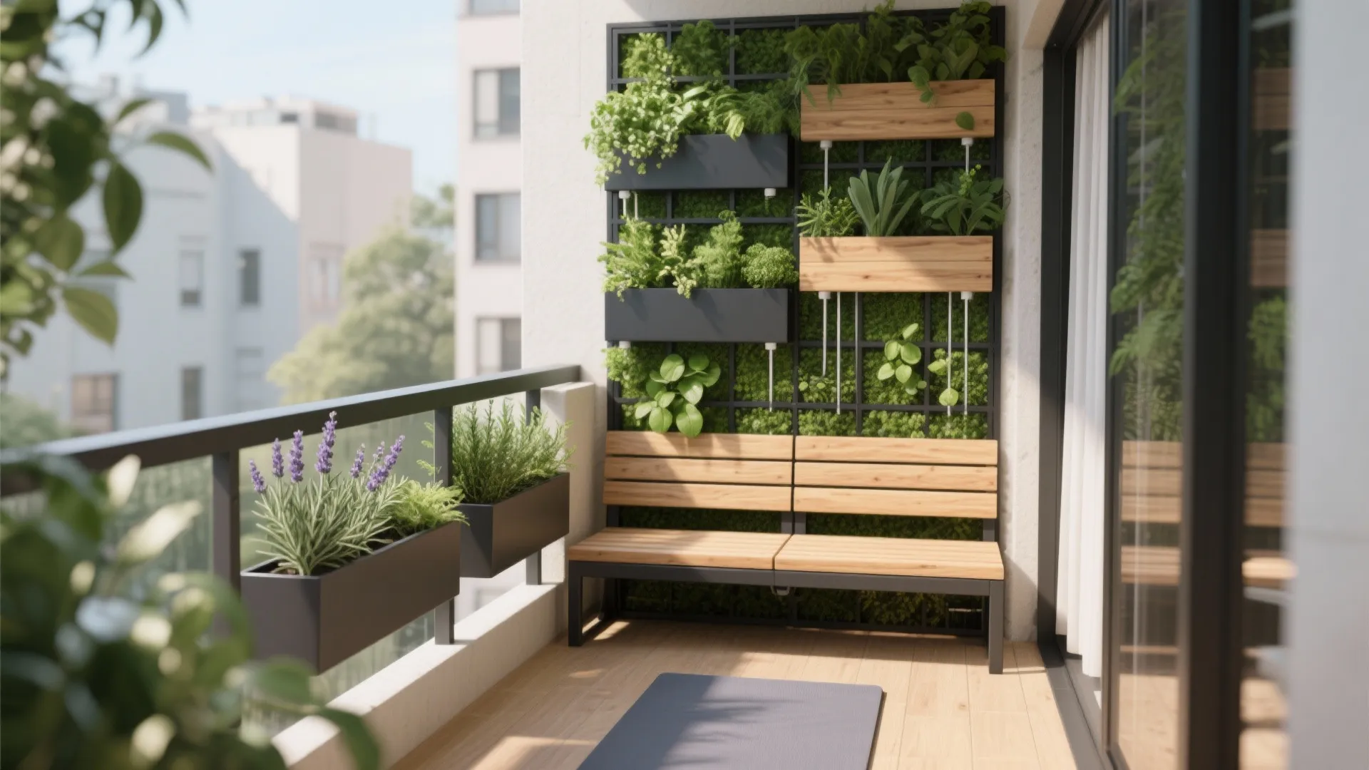 Vertical Green Wall With Fold-Down Seating