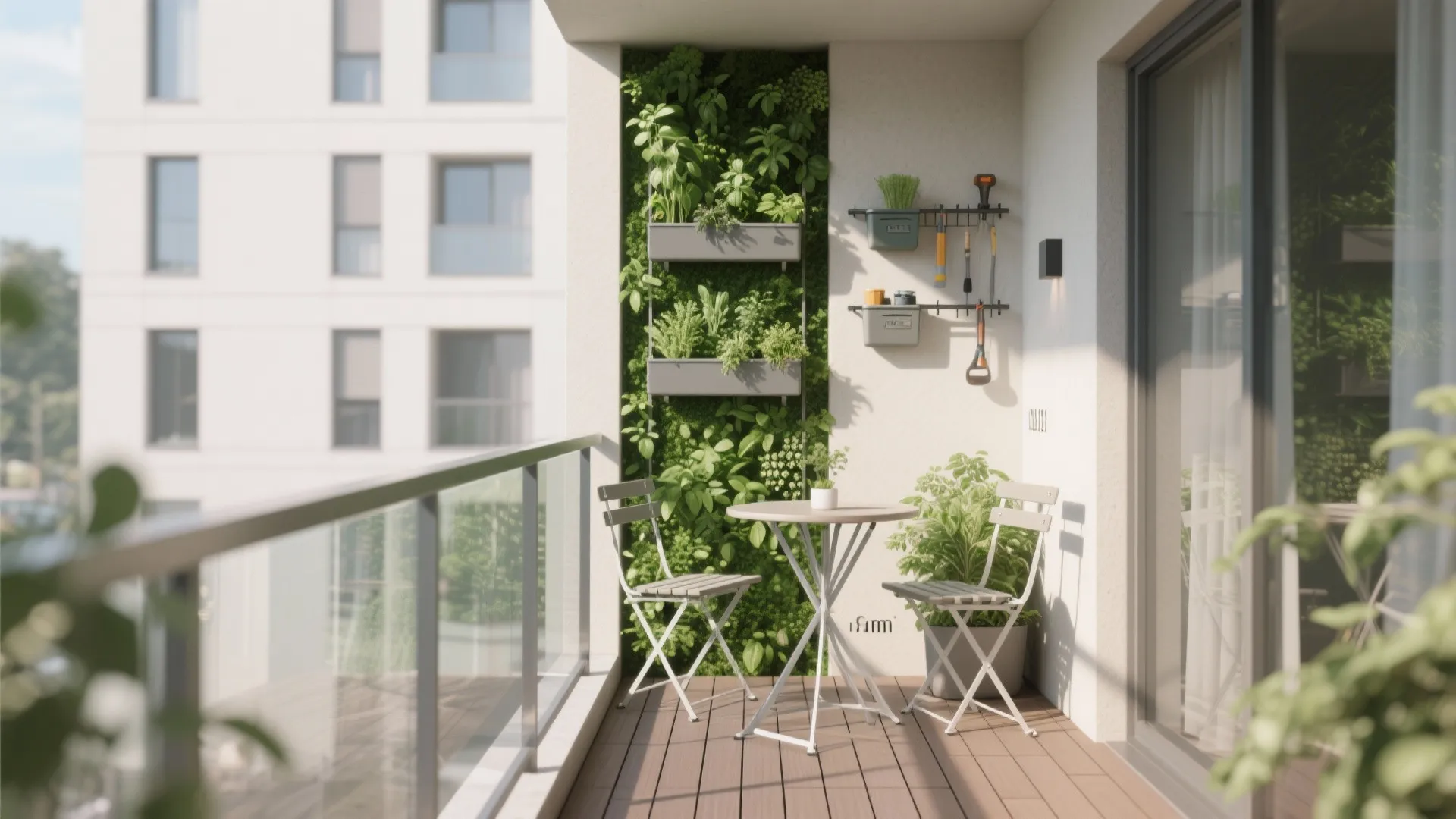 1) Vertical Green Walls with Modular Rail Storage