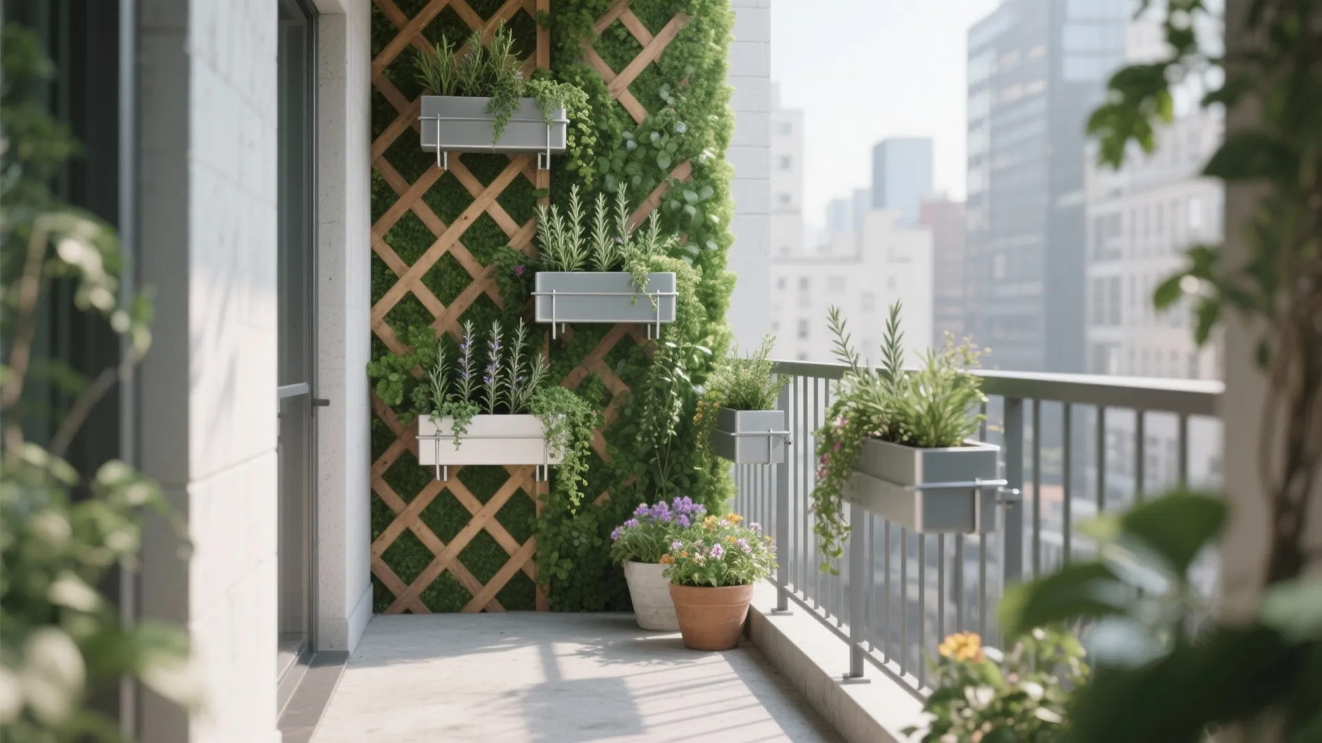 Vertical green wall and slim rail planters
