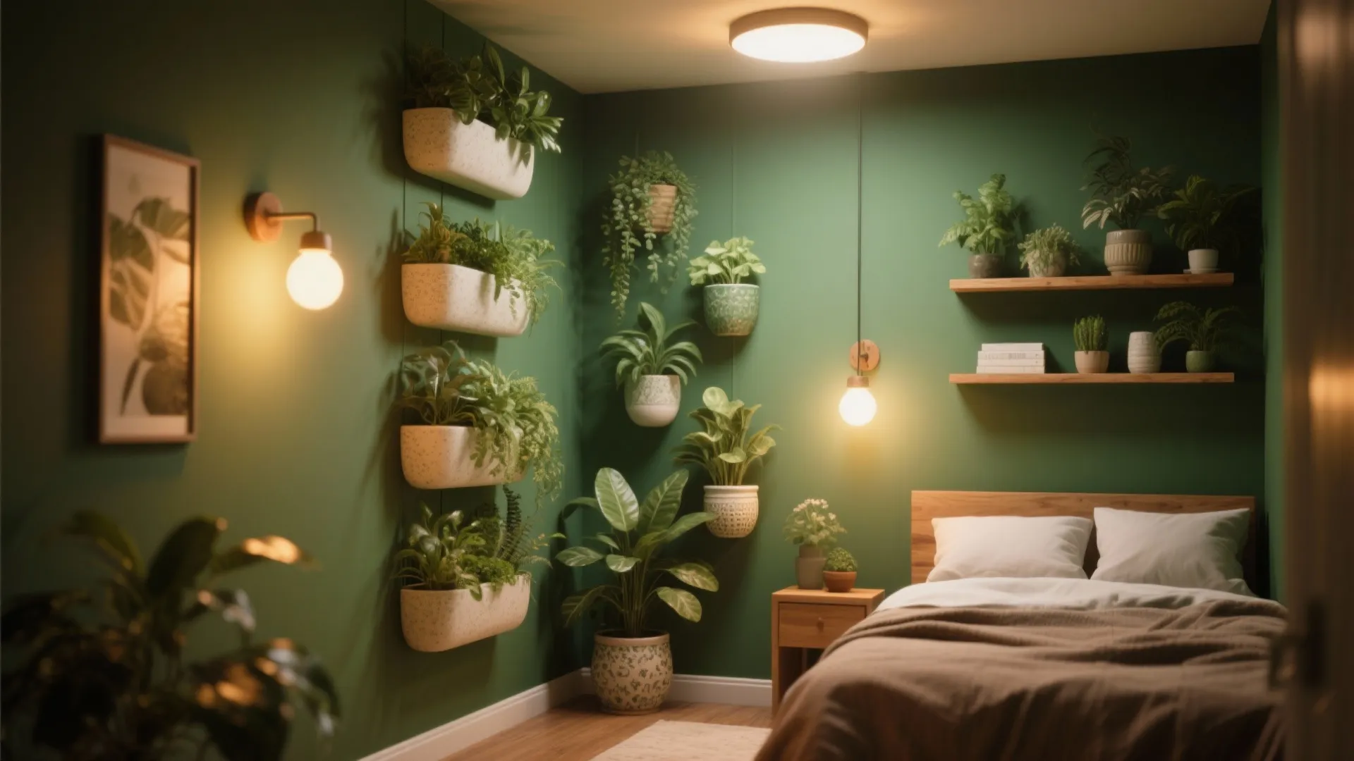 2. Vertical green wall with layered lighting