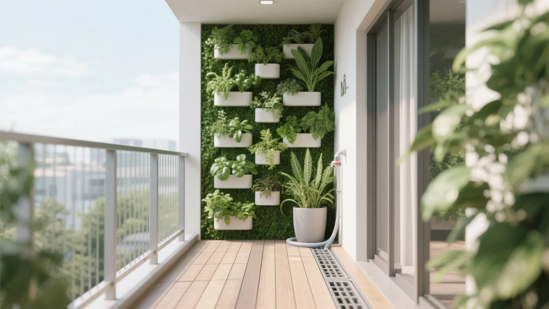 Vertical green wall with modular planters