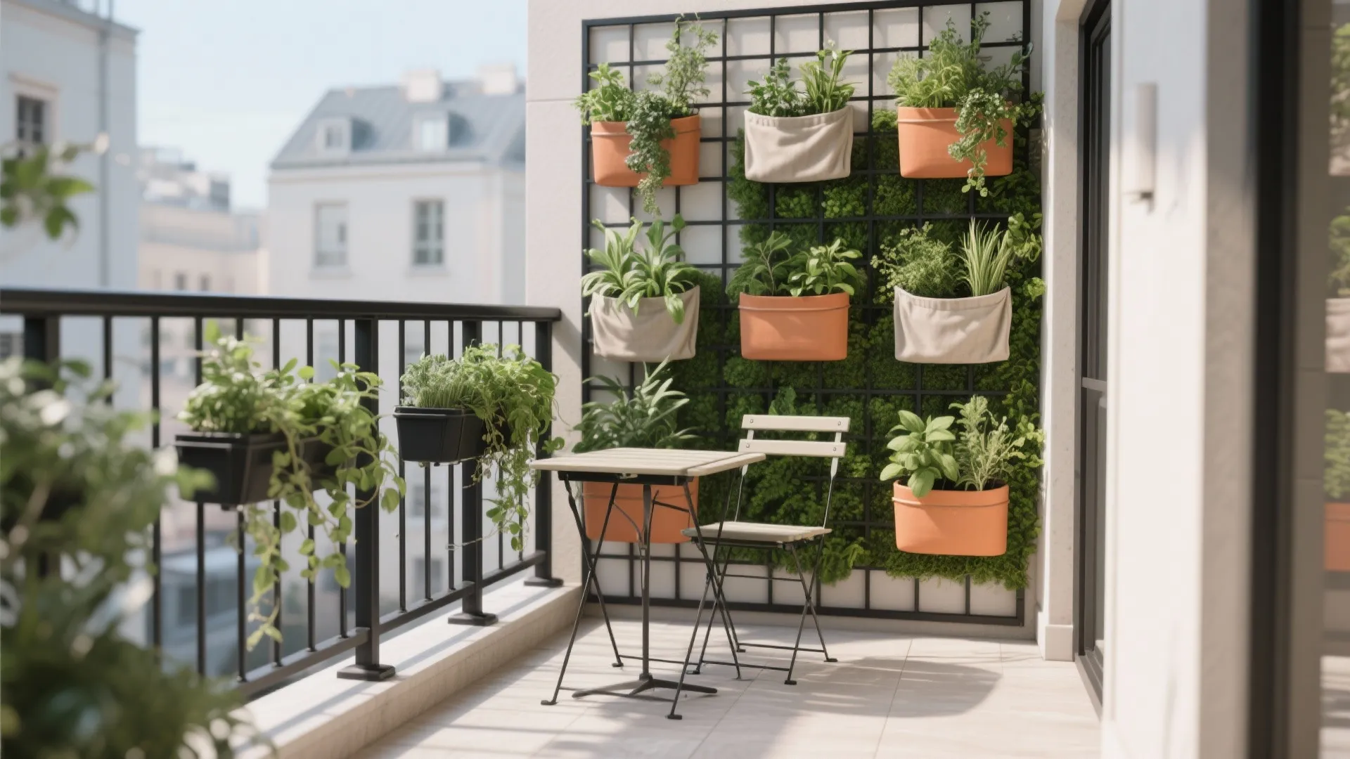 1) Vertical Green Wall + Modular Rail Planters