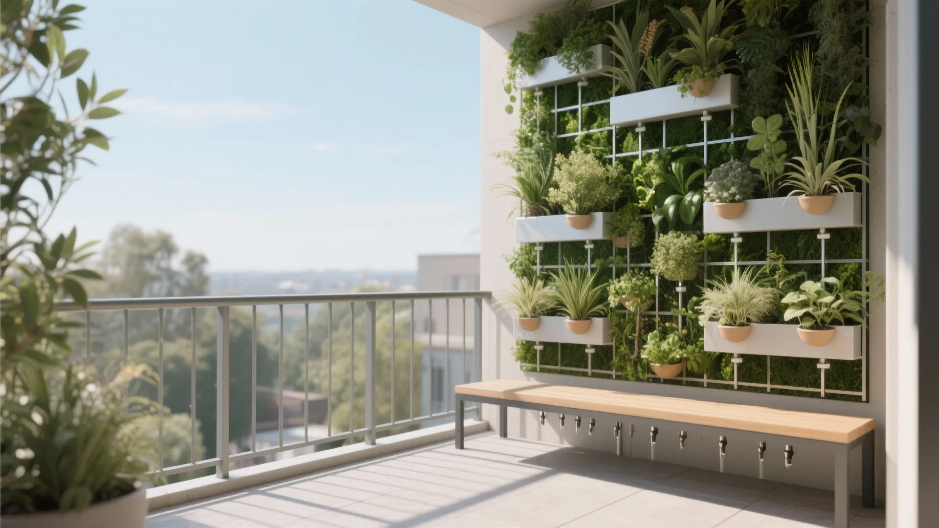 Green wall and rail planters for vertical lushness