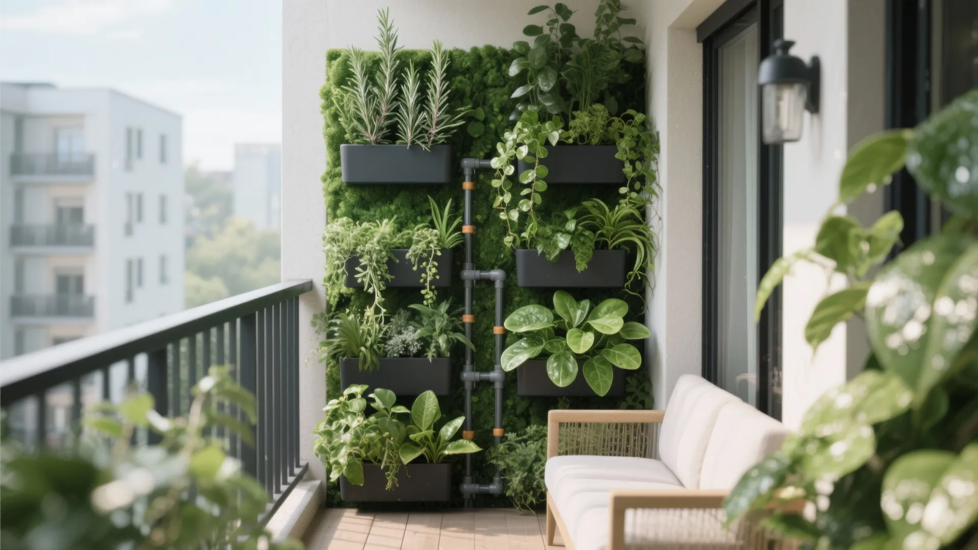Vertical Green Wall: Modular Planters and Drip Irrigation