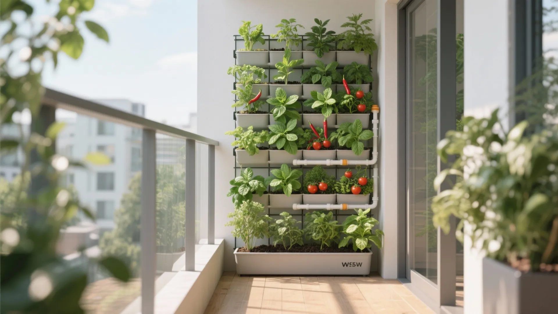 Vertical green wall with modular planters