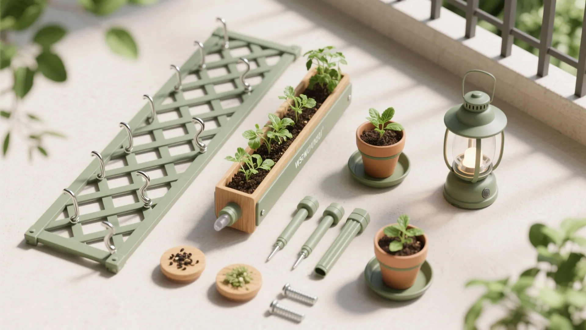 Vertical greenery with integrated hooks