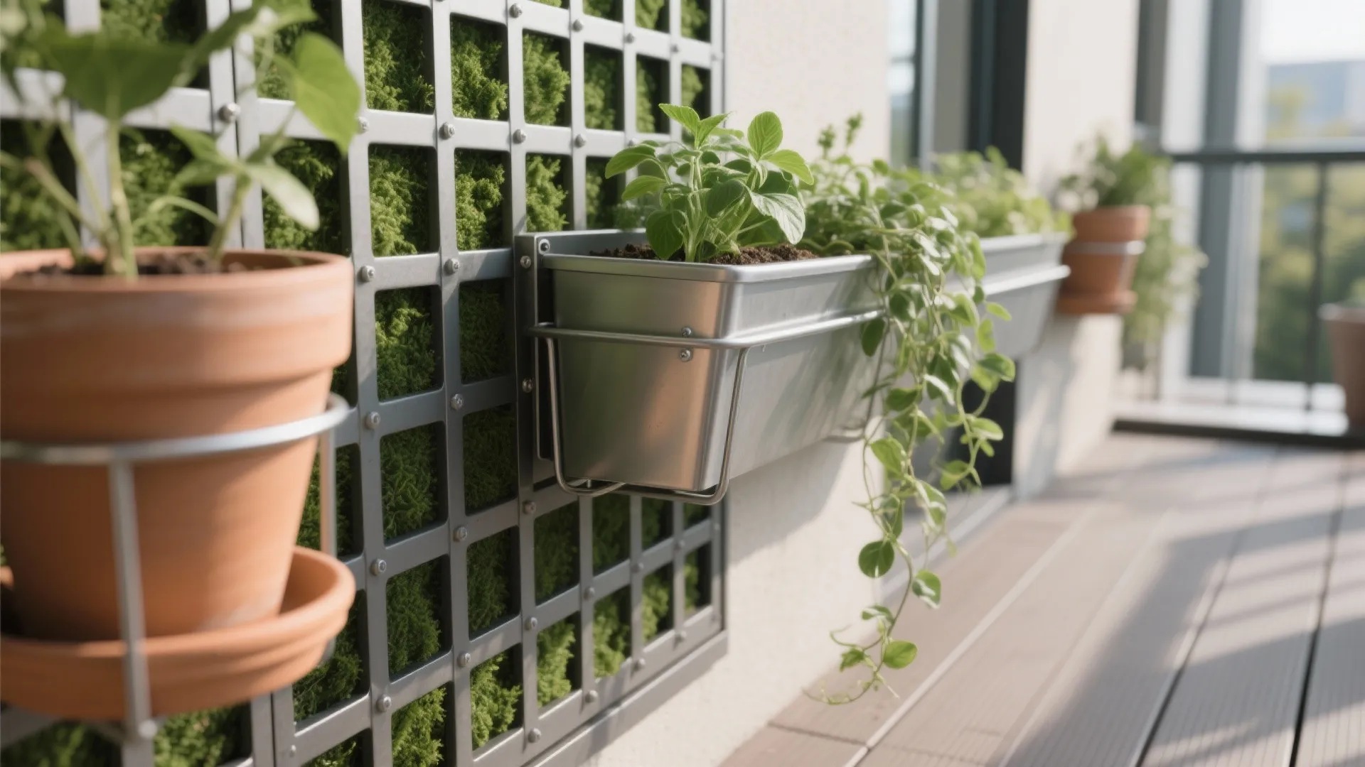 Vertical green wall and rail planters