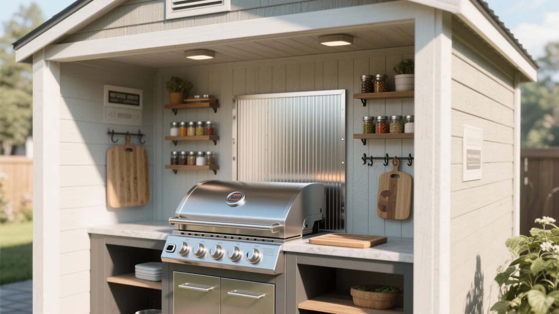 2. Vertical grilling wall with slatted storage