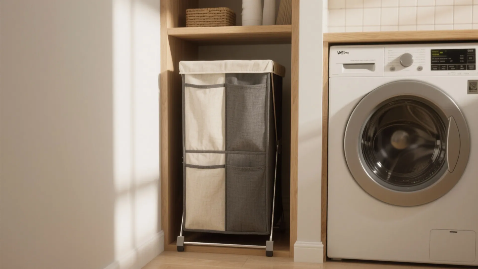 1. Slim vertical hamper that hides in plain sight