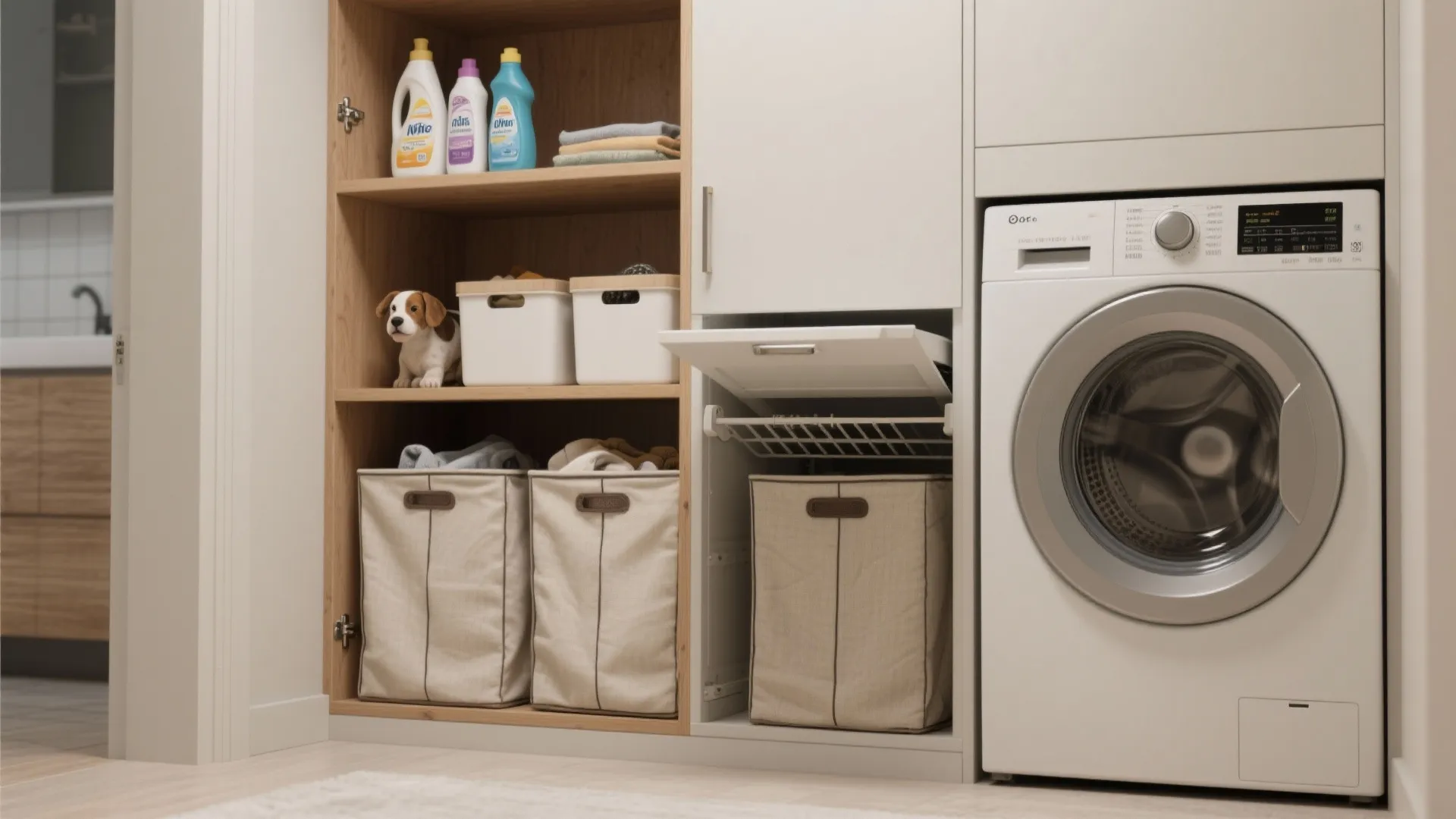 2. Vertical storage with tilt-out hampers