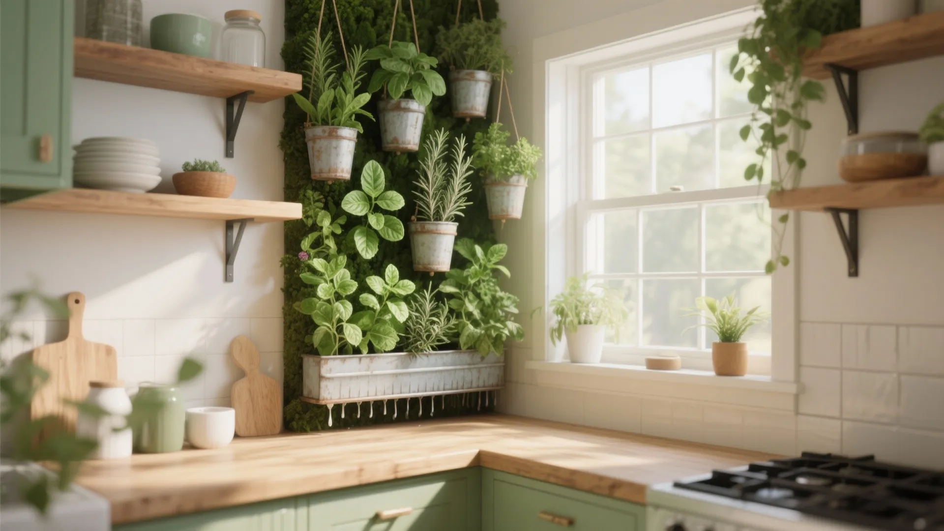 1. Vertical herb wall and hanging planters