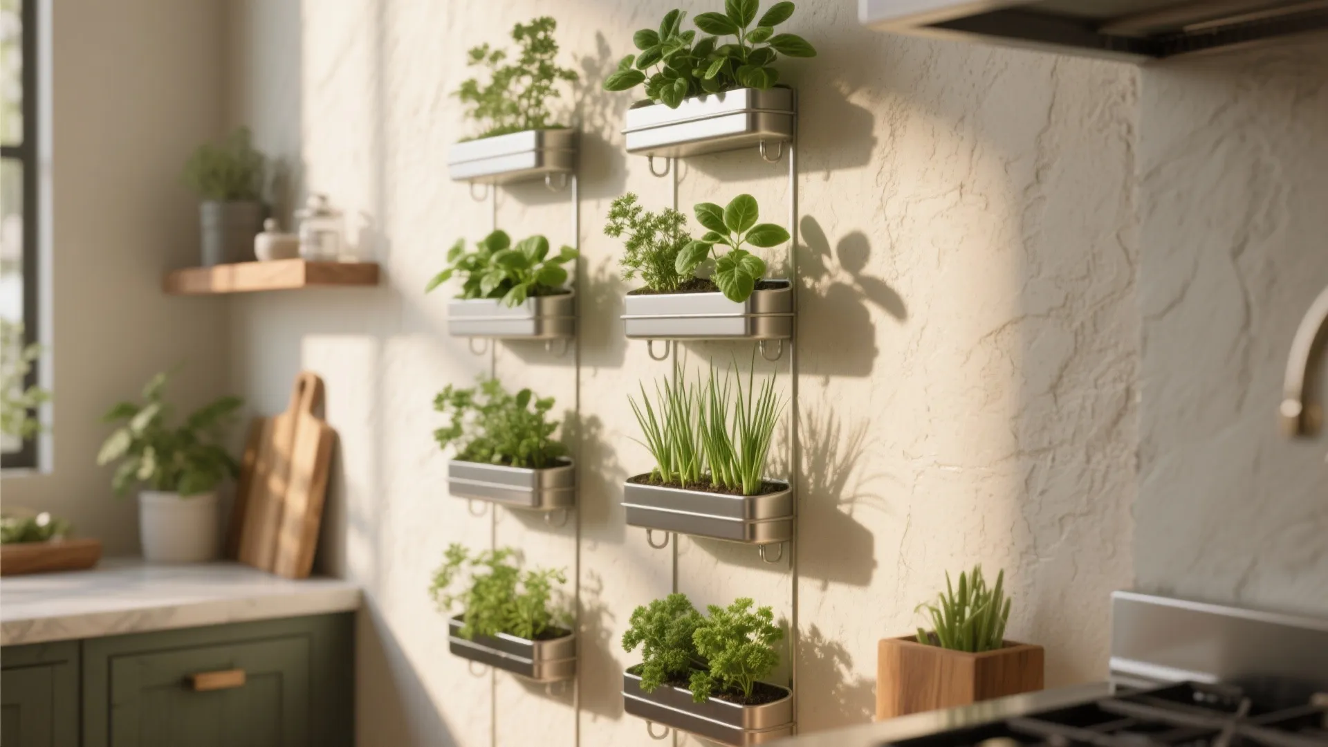 1. Vertical herb gardens on a sunny wall