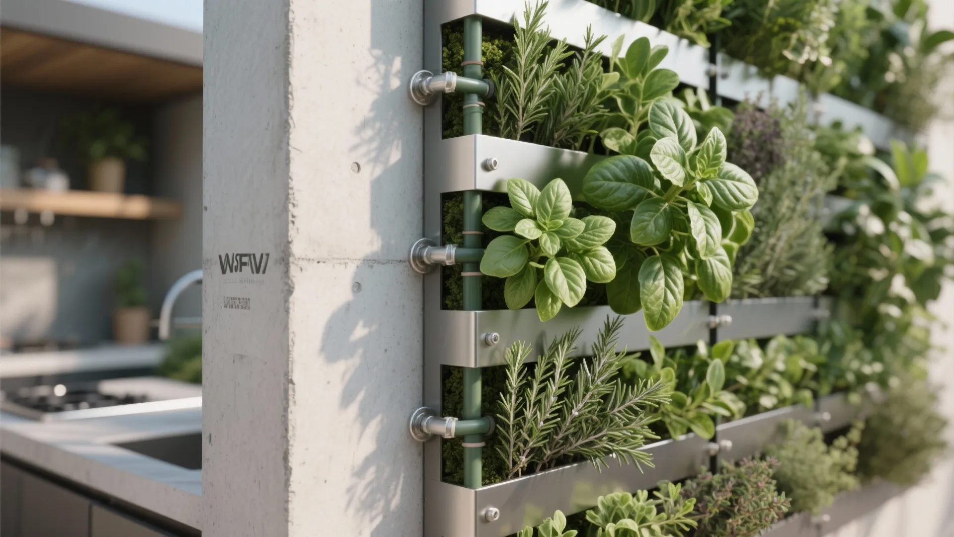 5. Green Backdrop and Vertical Herb Walls