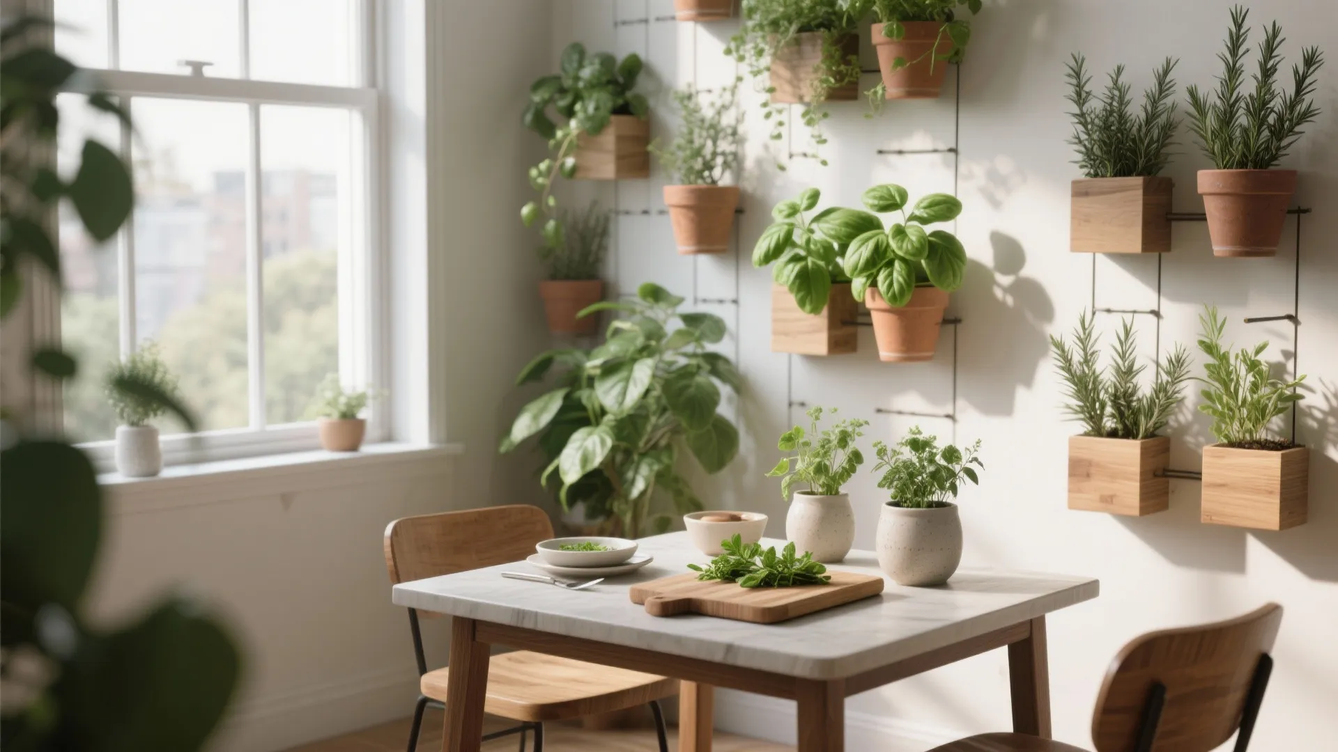 2. Vertical herb wall next to the table